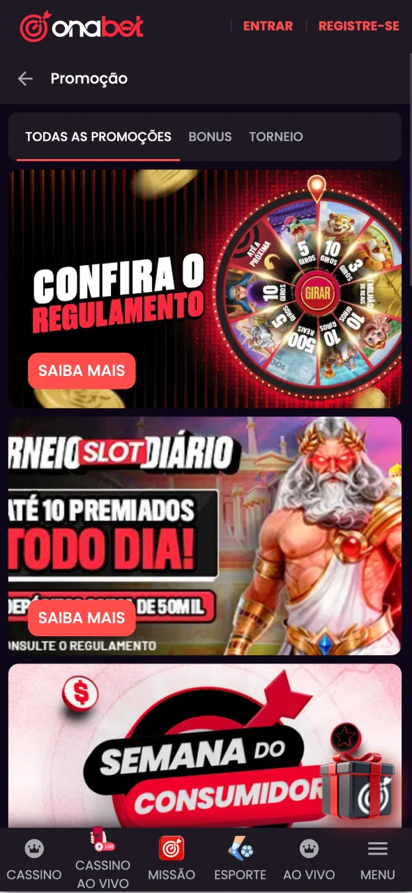 Veja as ofertas móveis no app da OnaBet.