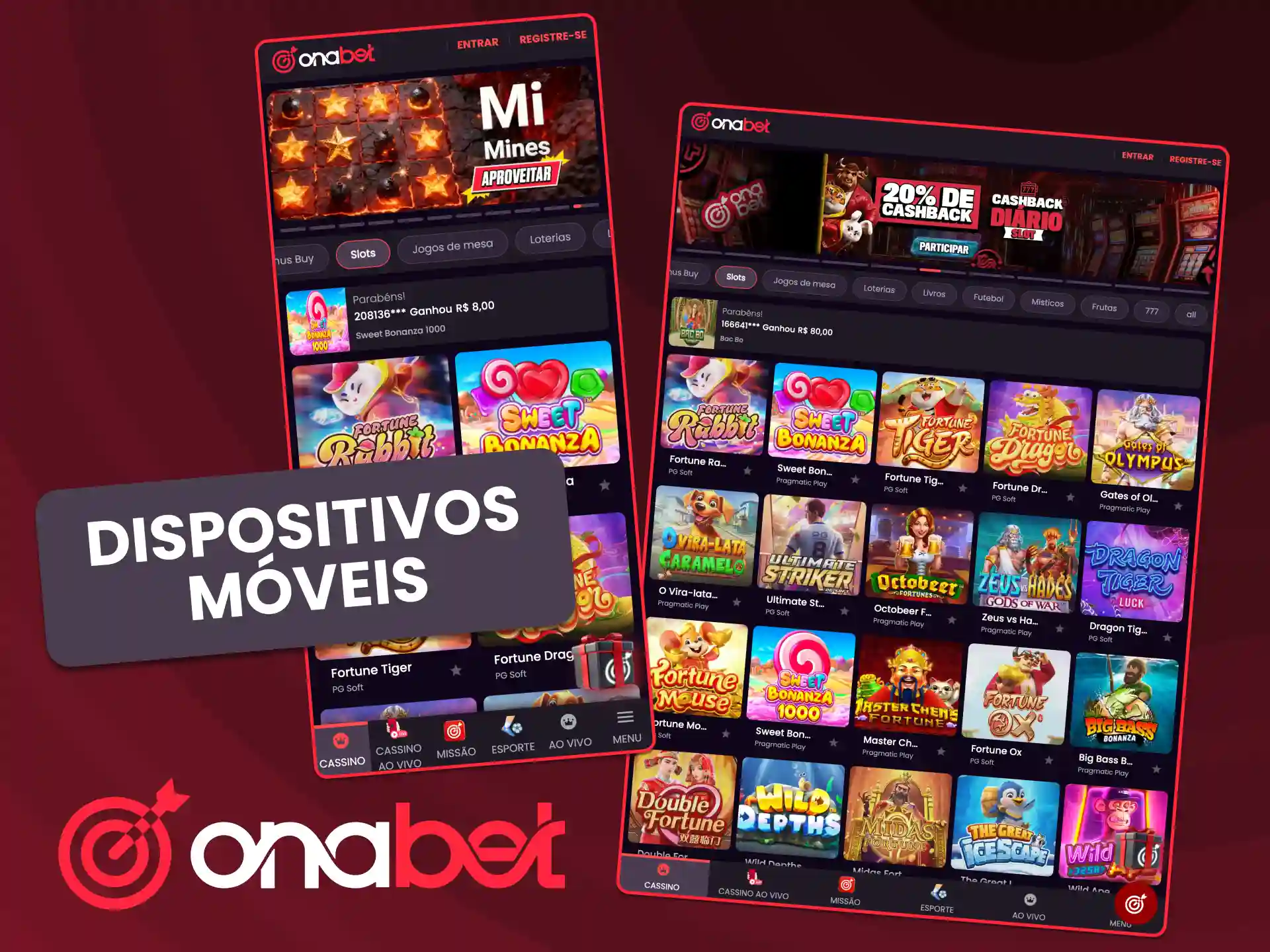 Acesse o site móvel da OnaBet adaptado para Android e iPhone.