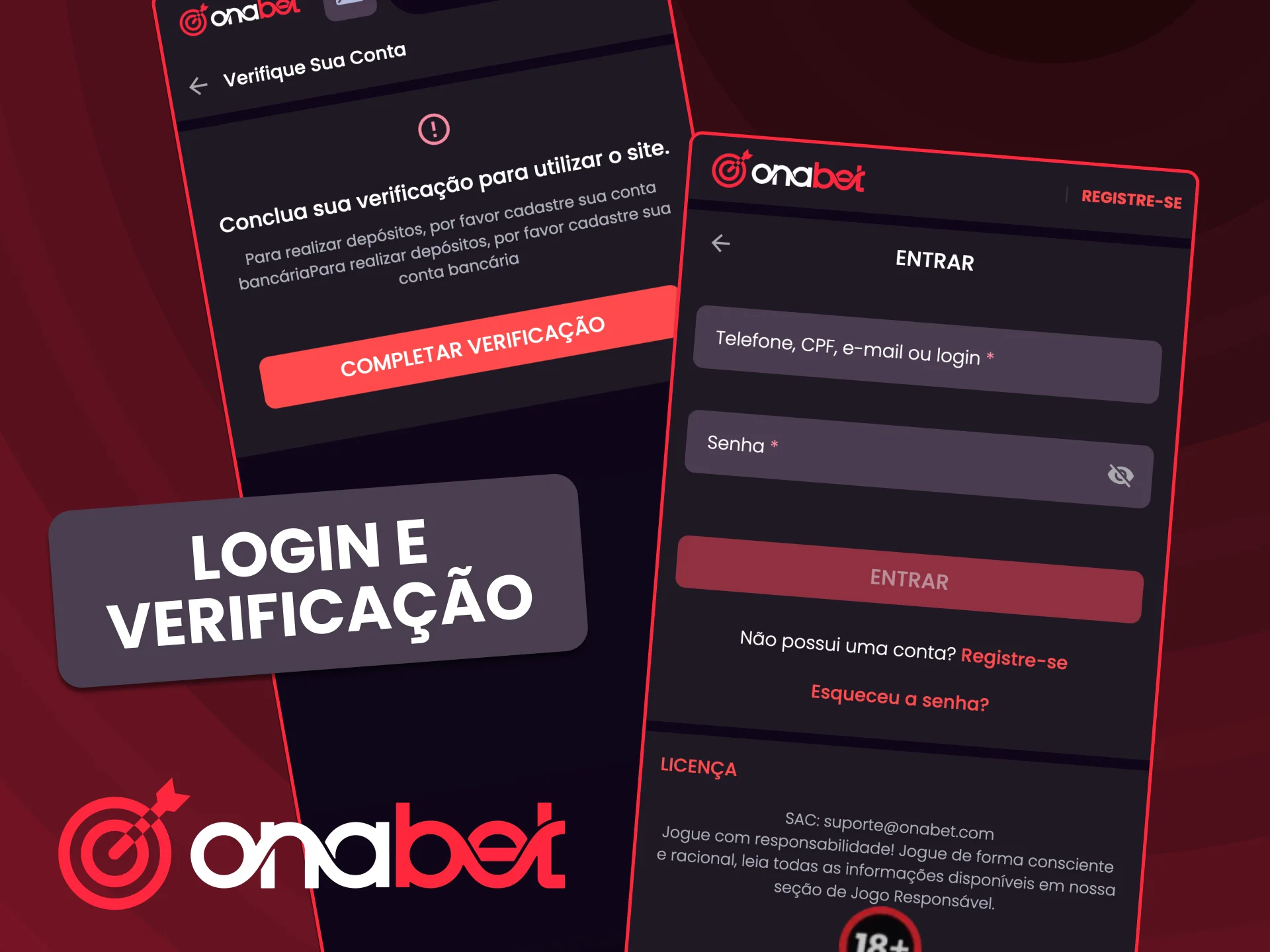Faça login e verifique sua conta no aplicativo OnaBet.