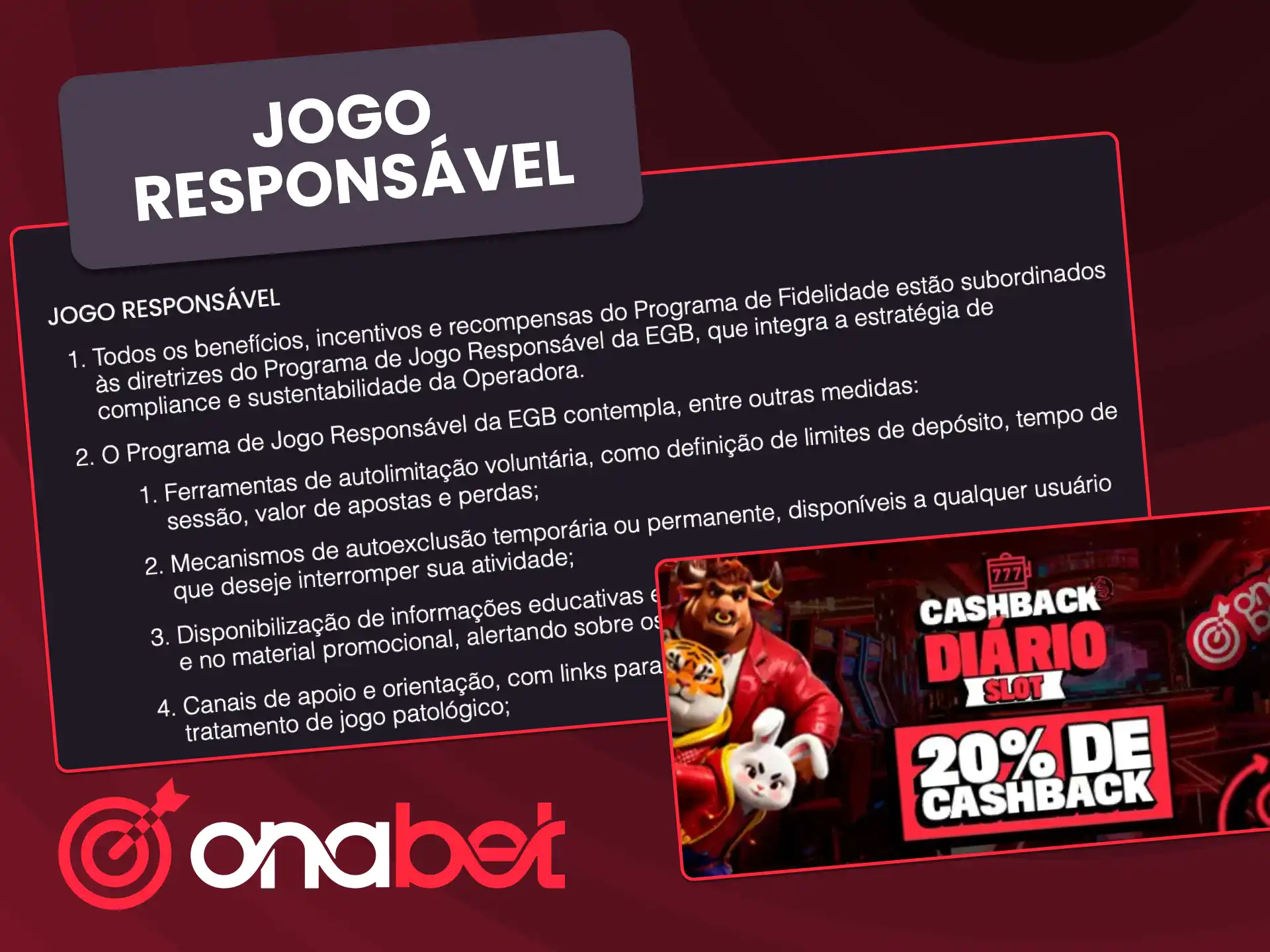 OnaBet promove jogo responsável com regras claras e proteção para os jogadores.