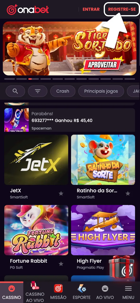 Pressione registre-se e entre na OnaBet.