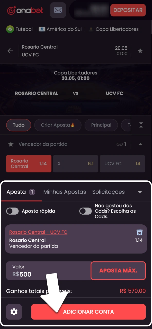 Insira o valor no cupom da OnaBet.