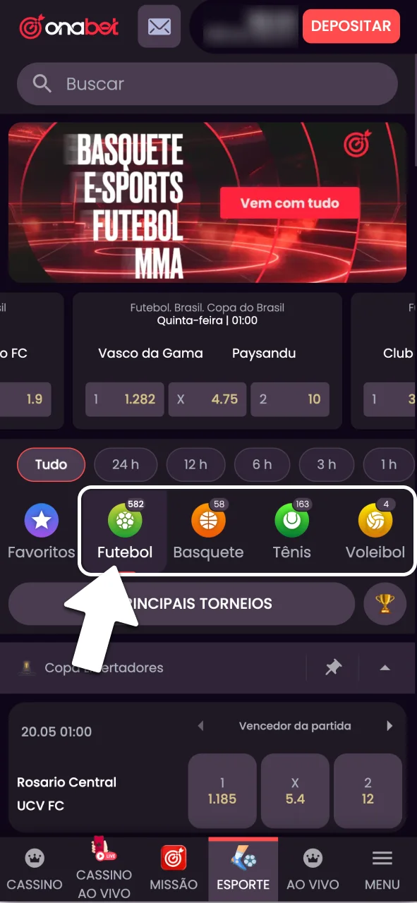 Escolha o seu esporte favorito na OnaBet.