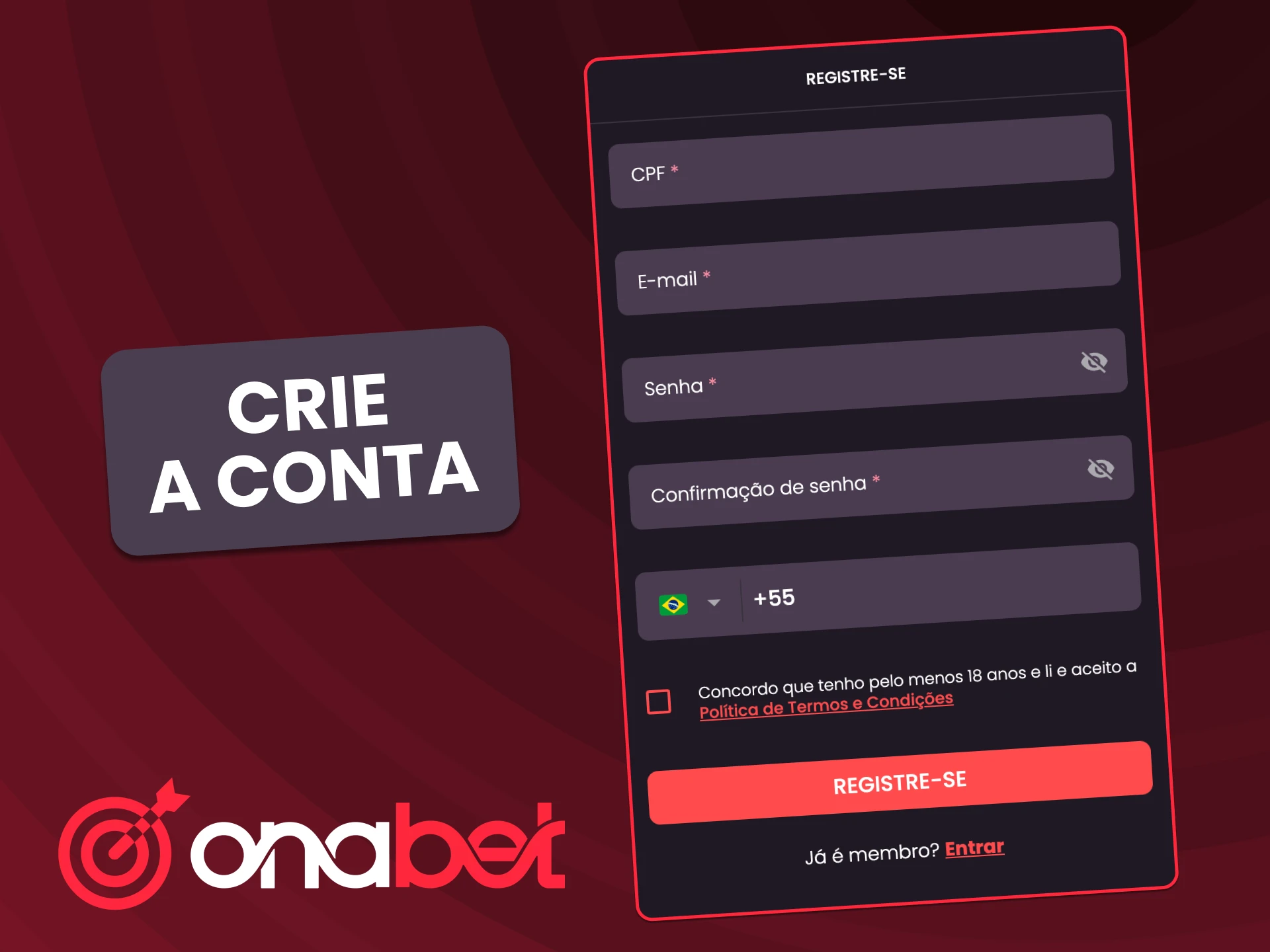Toque no botão de registro para entrar na OnaBet.