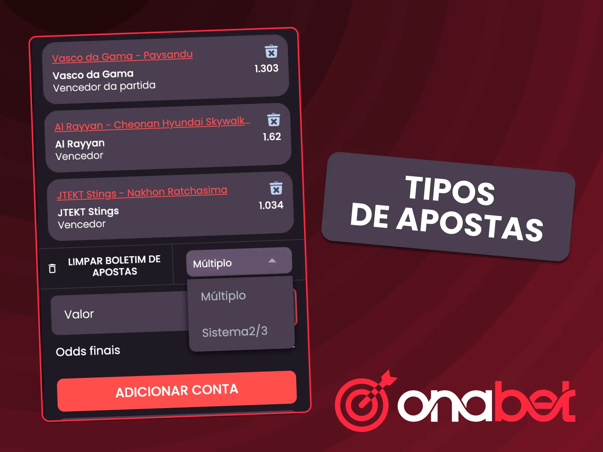 Conheça os diferentes tipos de apostas na OnaBet.