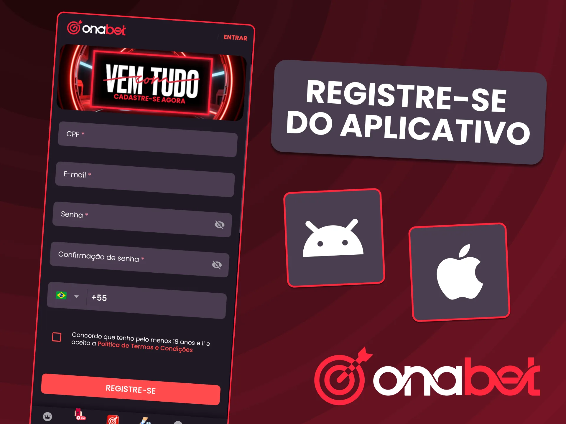 Registre-se na OnaBet usando o aplicativo para Android e iOS.