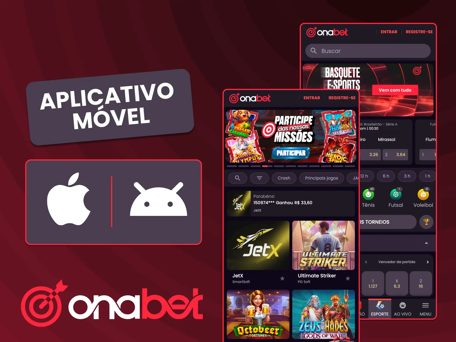 Aproveite o aplicativo móvel da OnaBet com apostas e cassino em qualquer lugar.