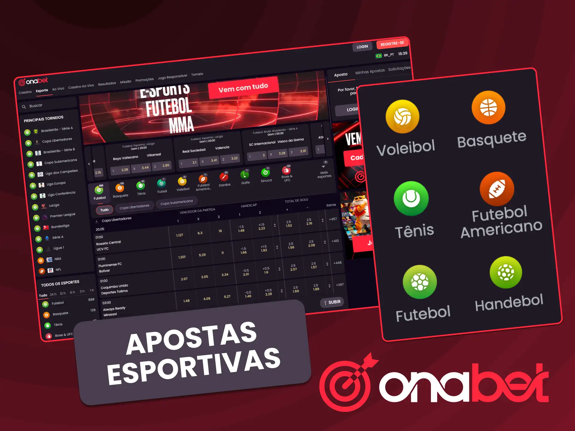 Explore mercados esportivos da OnaBet com opções para pré jogo e apostas ao vivo.