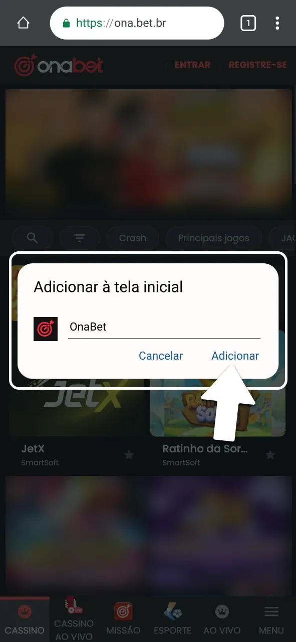 Confirme a adição do app OnaBet.