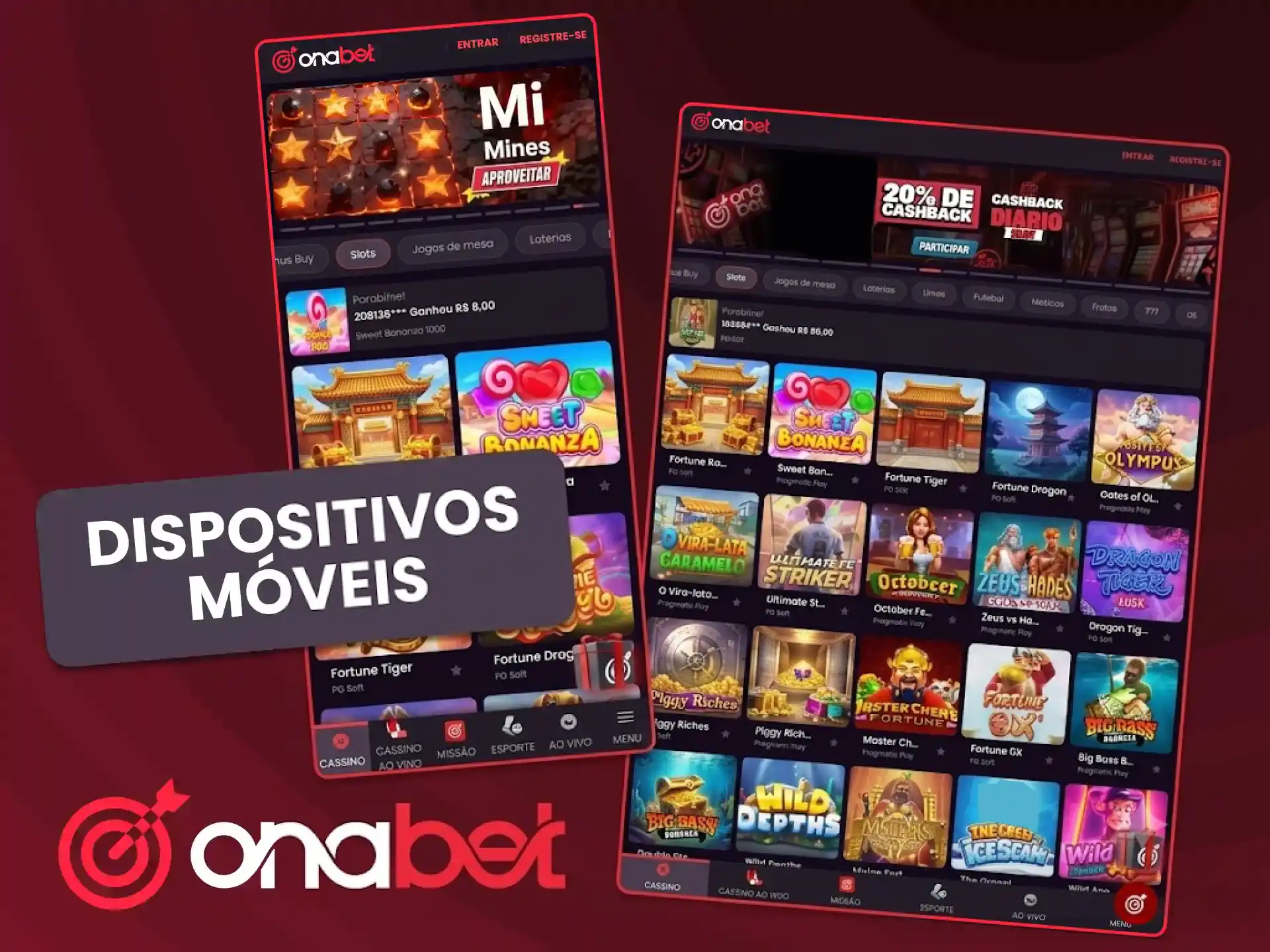 Acesse o site móvel da OnaBet adaptado para Android e iPhone.