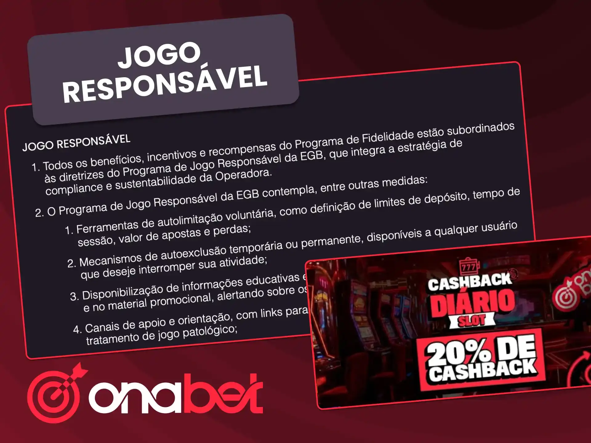 OnaBet promove jogo responsável com regras claras e proteção para os jogadores.